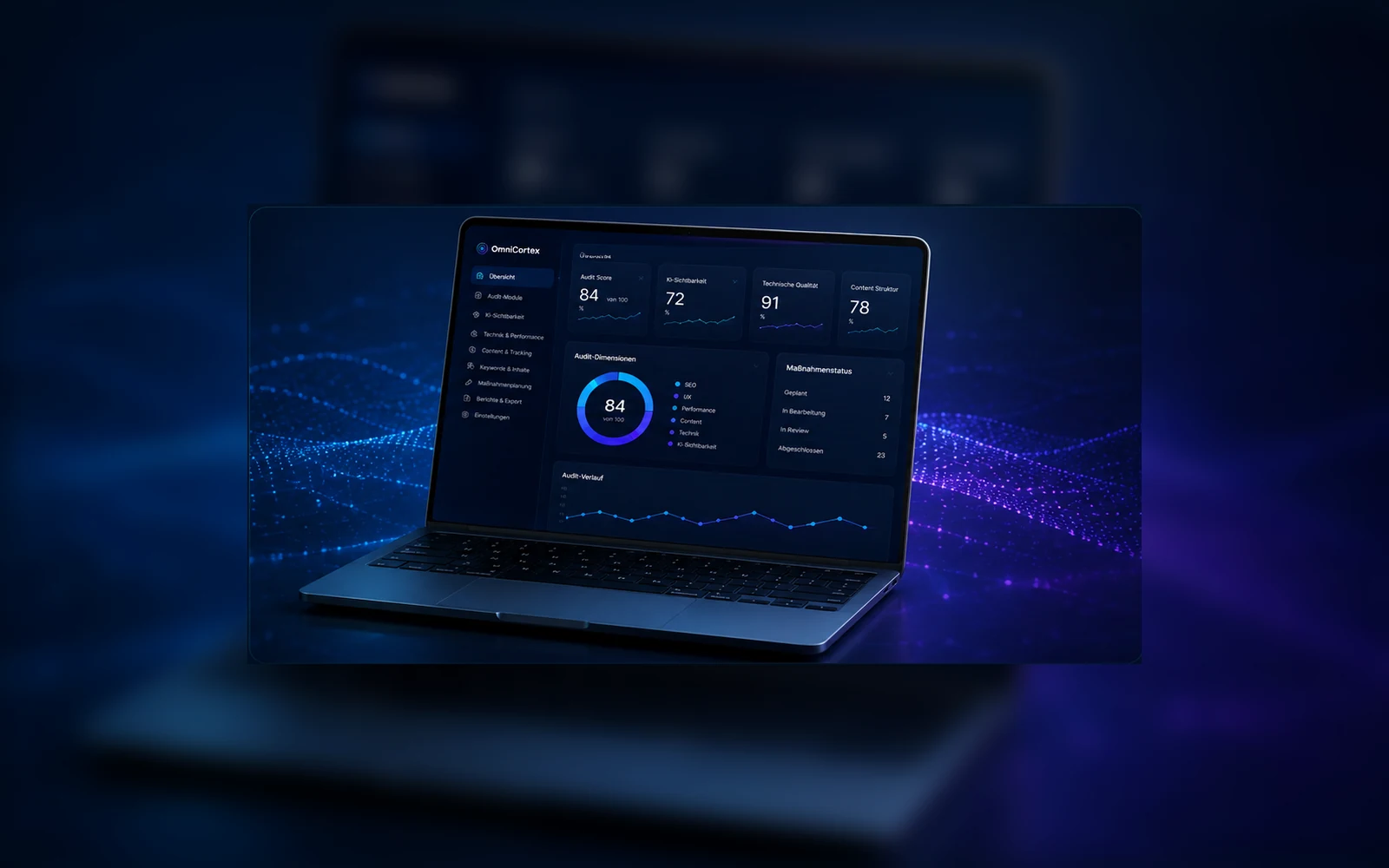 OmniCortex Dashboard zur Entscheidungsqualität mit Prüfstatus, Reports und Human-Review-Logik